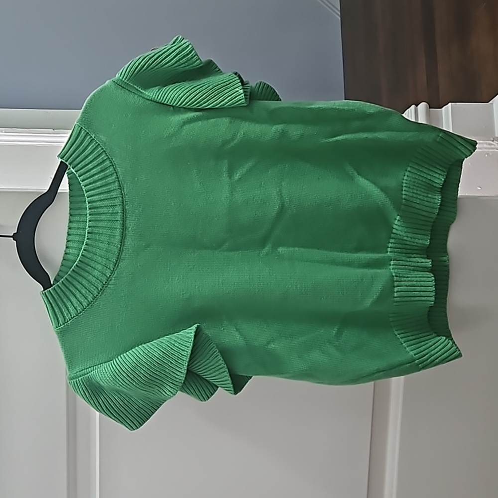 Green Knit Ruffle Sleeve Sweater